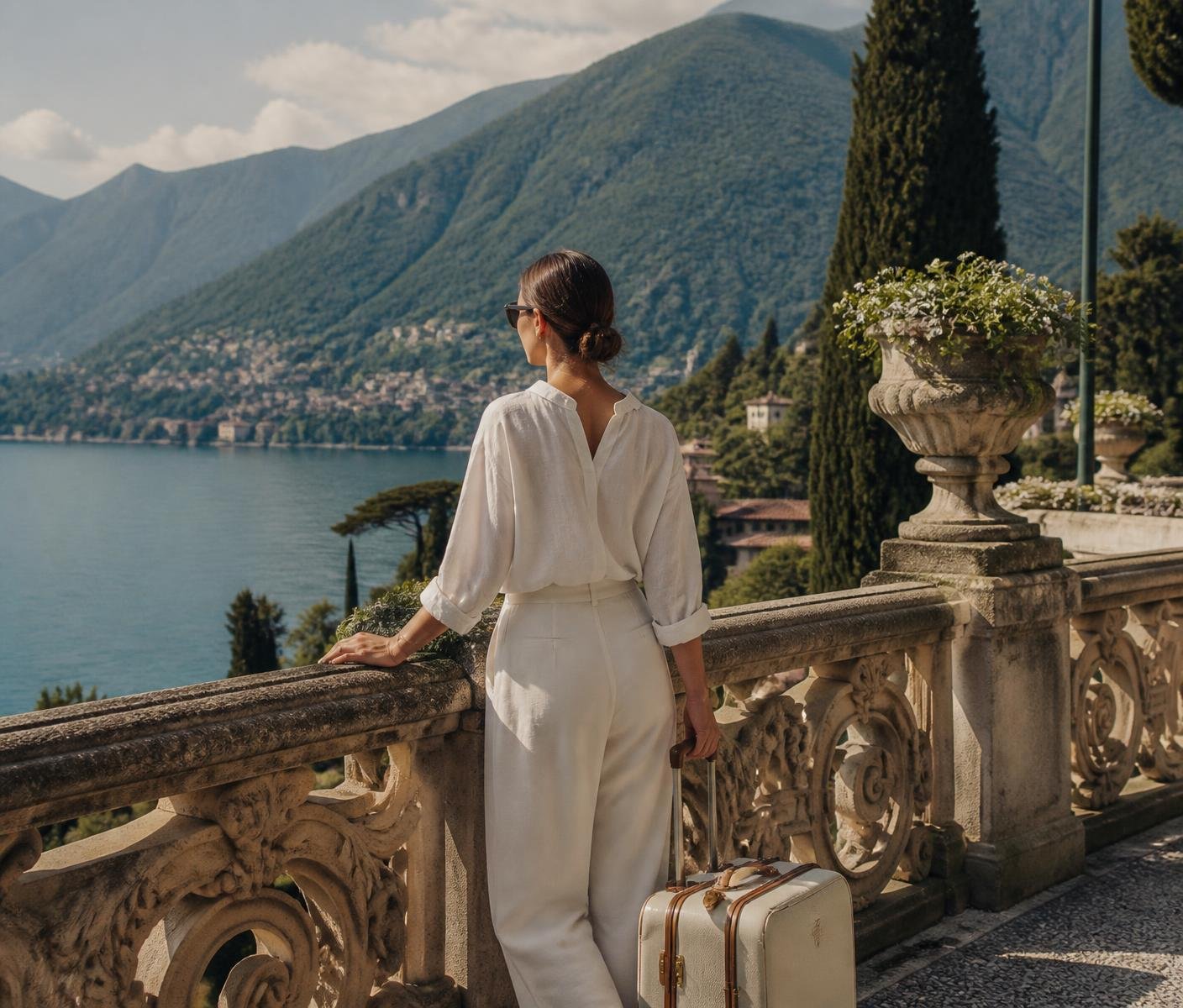 Viajante contemplando o Lago de Como